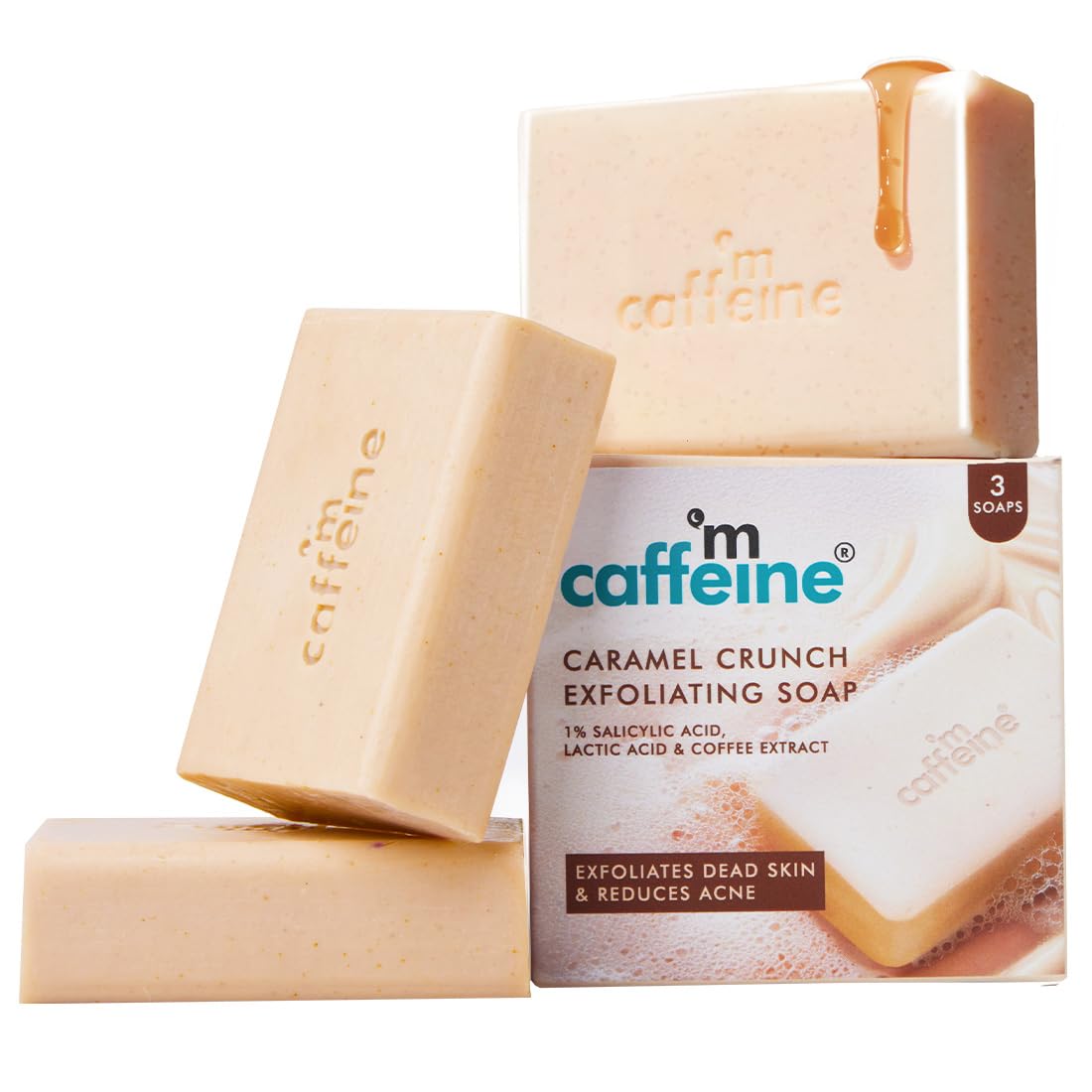 mCaffeine Exfoliating Tan Removal Soap - 1% Salicylic Acid & Lactic Acid - Pack of 3x100g | Coffee & Exfoliating Particles - Soft, Glowing Skin | Sweet Caramel Perfumed Bar | Bath Soap for Women, Men-image-27