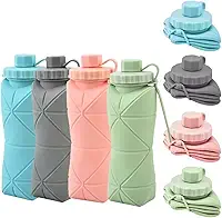 Garrafa De Água Dobrável Retrátil Silicone Portátil Compacta 600ml (Azul) (CINZA)