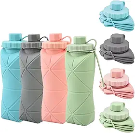 Garrafa De Água Dobrável Retrátil Silicone Portátil Compacta 600ml (Azul) (CINZA)