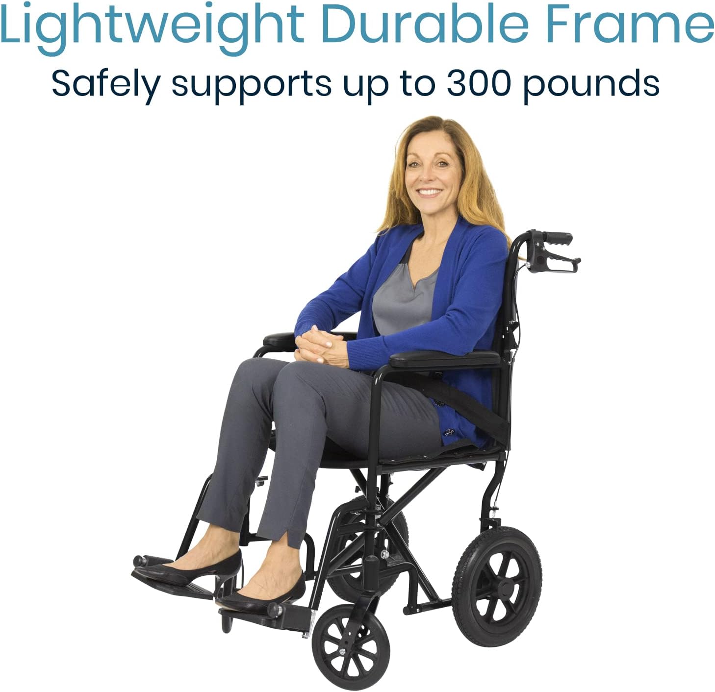 Vive Mobility Folding Transport Wheelchair - Steel Chair with Hand Brake - Lightweight, Foldable, Travel Manual Mobility Aid - Ultralight Comfortable 19 Inch Wide Bariatric Handicap Seat (Black) : Health & Household