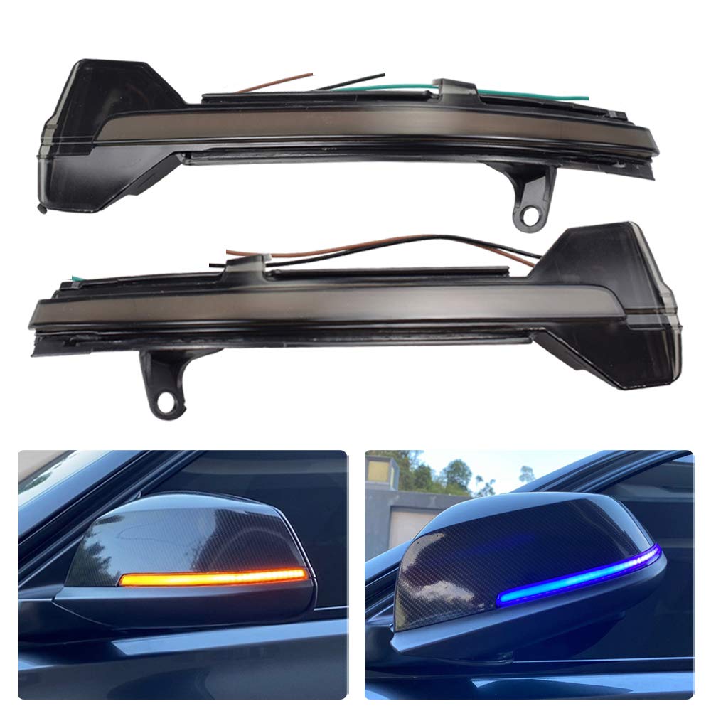 Dynamic Sequential LED Side Mirror Turn Signal Light Strip Assembly For BMW 5 6 7 Series F10 F11 F07 F06 F12 F13 F01 F02 (Blue+Yellow)