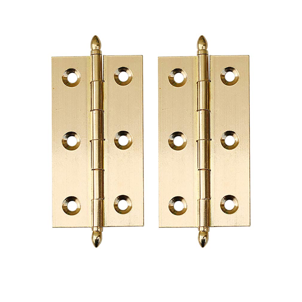 Tiazza Gold 2Pcs 3"/75Mm Antique Pure Brass Hinges Furniture Cabinet Drawer Door Crown Head Square Hinges (Gold)