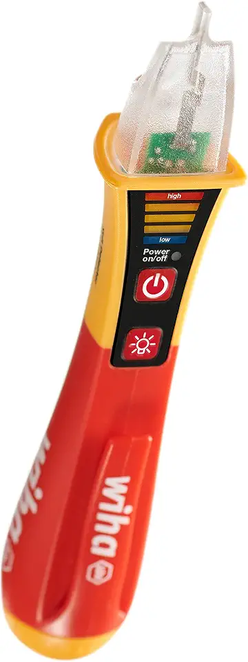 WIHA Voltage Tester, VDE, Current Tester, Explosion-Proof, Phase Tester, Non-Contact, Single-Pole, 12-1000 V AC (44309), Includes 2 x AAA Batteries., Red