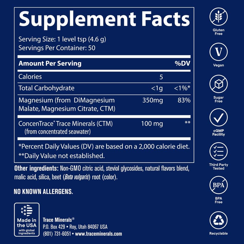 Trace Minerals Stress-X Magnesium Powder, 350mg, Raspberry Lemon, 8.1 oz — Amazon image 3