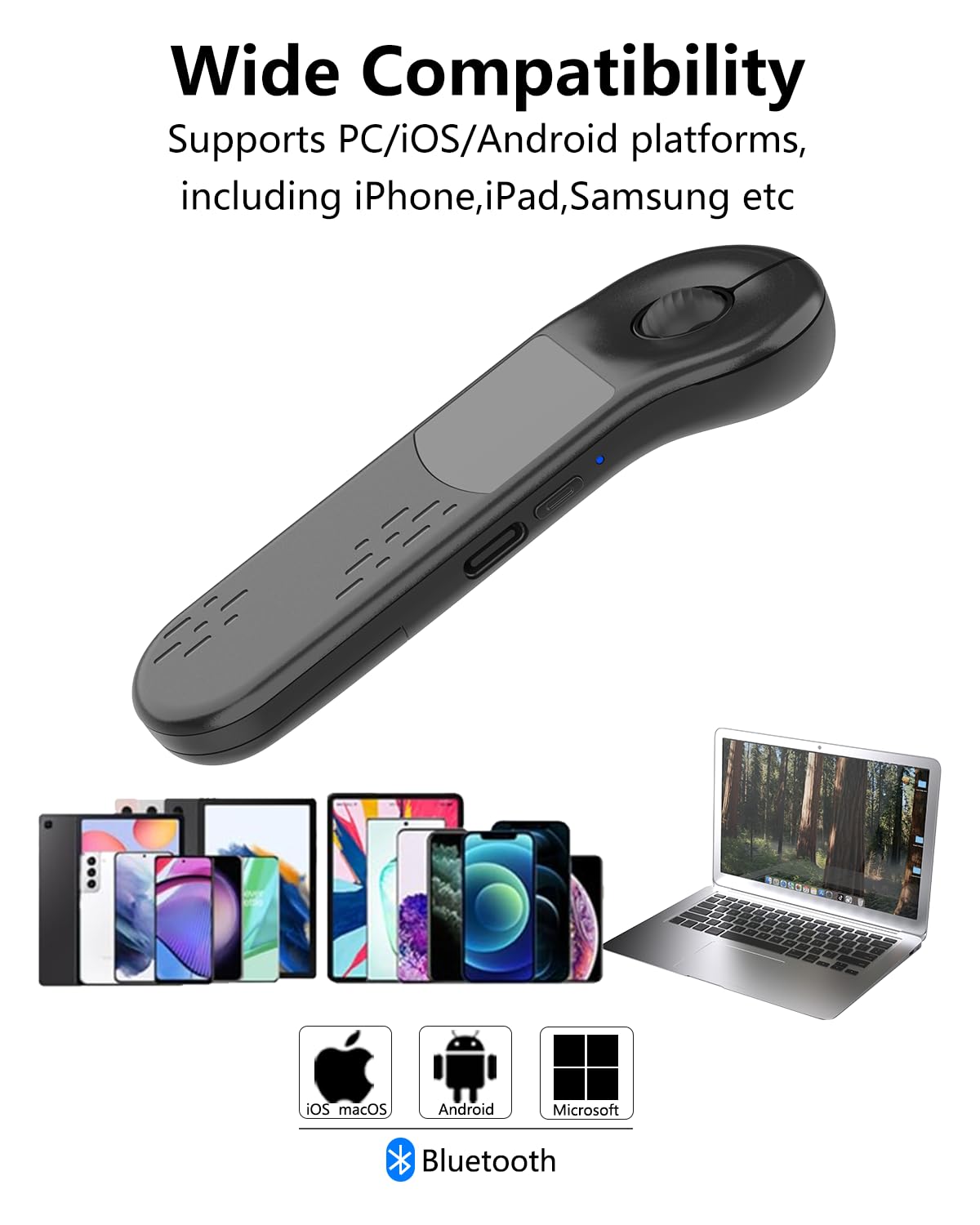 Air Mouse Bluetooth Wiederaufladbarer Presenter mit Touchpad, Fernbedienung für PowerPoint/Keynote/TikTok/Kamera/Kindle App, Anwendbar für PC/iOS/Android (Schwarz)