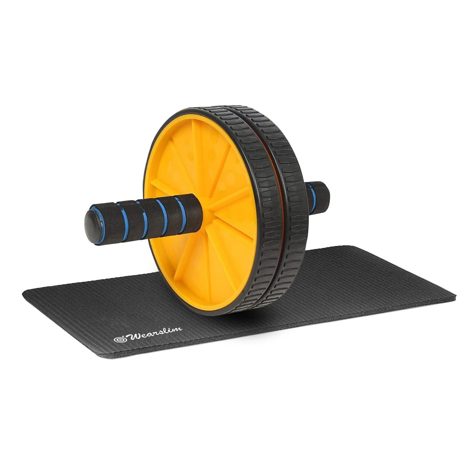 Wearslim® Professional Non-Slip Handles Double Wheel Ab Roller with Knee Mat, Abdominal Workout Equipment for Men and Women Exercise - Yellow