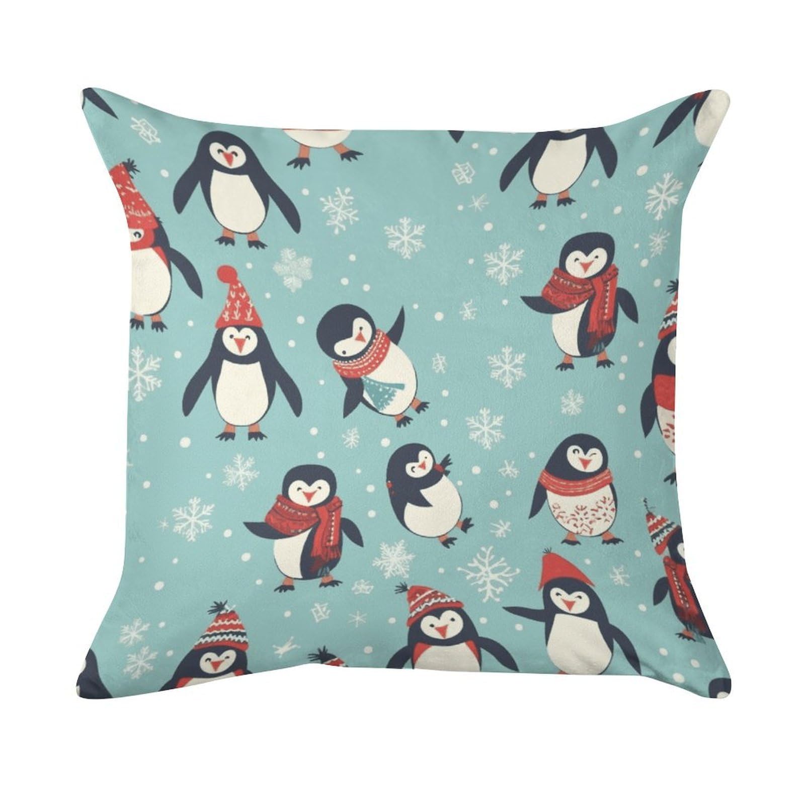 FekiLoot Winter Christmas Penguins Pillow Covers Luxury Velvet Square Pillowcases Throw Pillows Case with Invisible Zipper Decorative Velvet Cushion Covers Ultra Soft Lumbar Pillow Shells