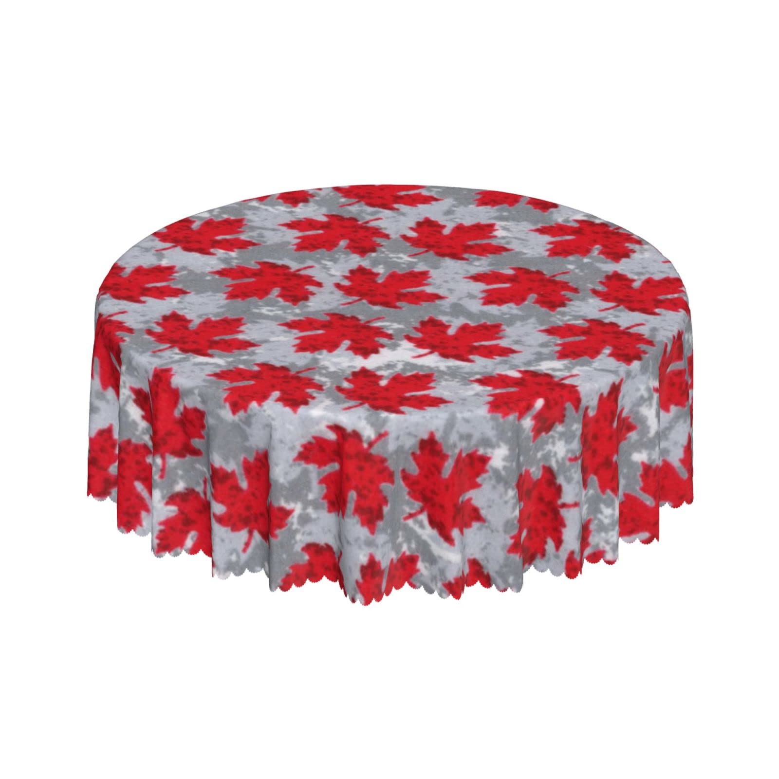 Lsjuee Canada Maple Leaf Red Round Tablecloth 60 Inch Printed Washable Tablecloth for Dining Party Holiday Fall Home Decorative