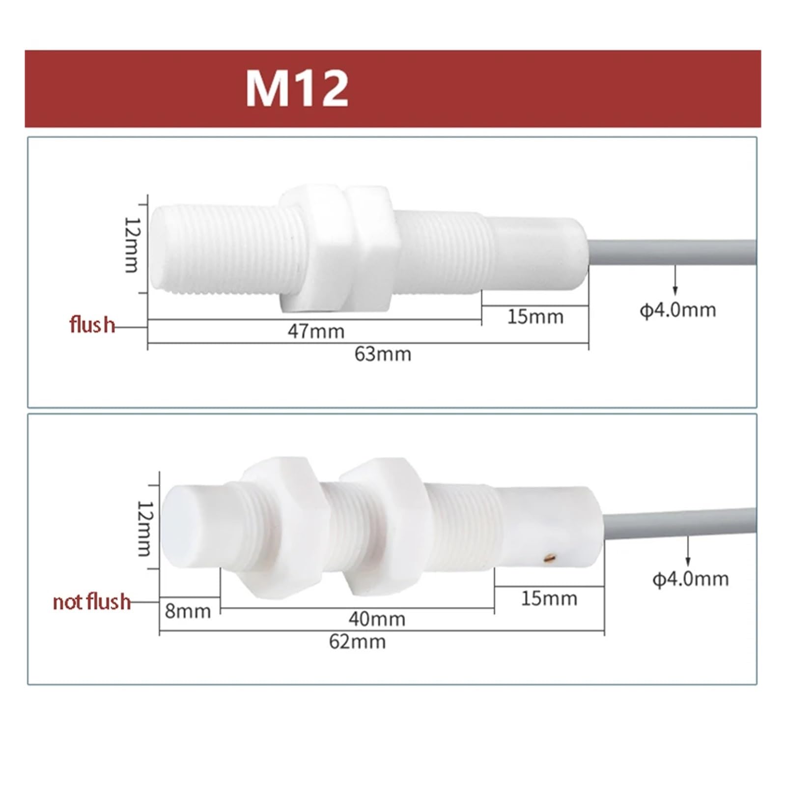 1 capteur de proximité capacitif M12, capteur de ligne de détection de métaux(NPN NO 2MM flush)