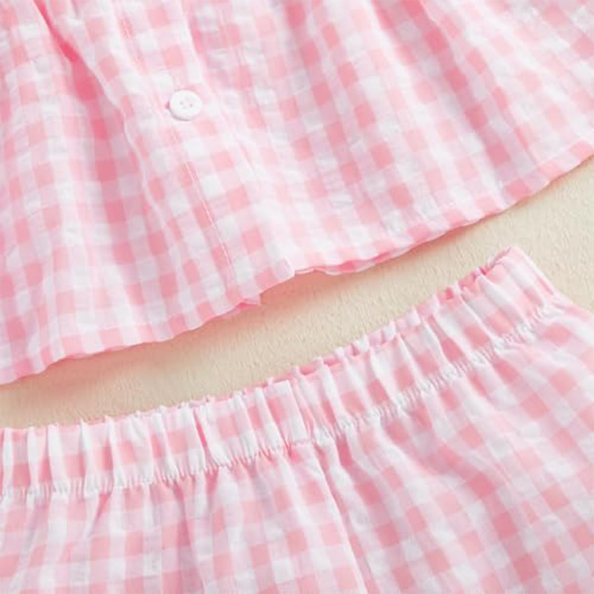 Conjunto Verano para Niñas Pequeñas Color Liso/Cuadros Sin Mangas Con Volantes Camisetas y Pantalones Anchos de Lino Ropa Infantil de Primavera — view 6