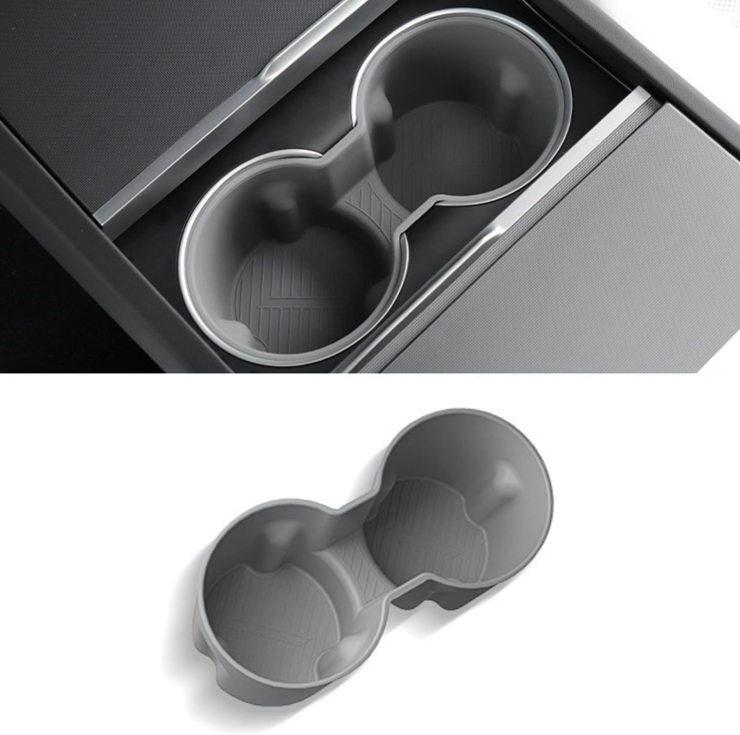 Cup Holder Insert Compatible with Tesla Model Y(Juniper) 2026 2025 Model 3 2026 2025 2024 Highland Center Console Interior Accessories Non-Slip & Washable, Silicone Grey
