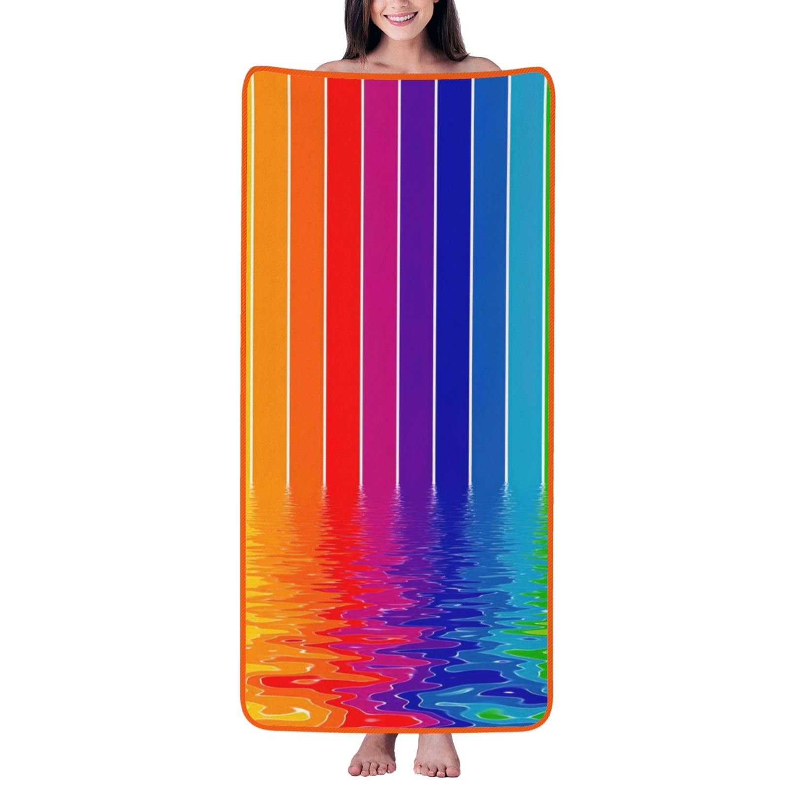 JBJGKHLP Rainbow Striped Print Women Men Couples Coral Velvet Bath Towel Ultra-Soft For Home Bathroom Travel
