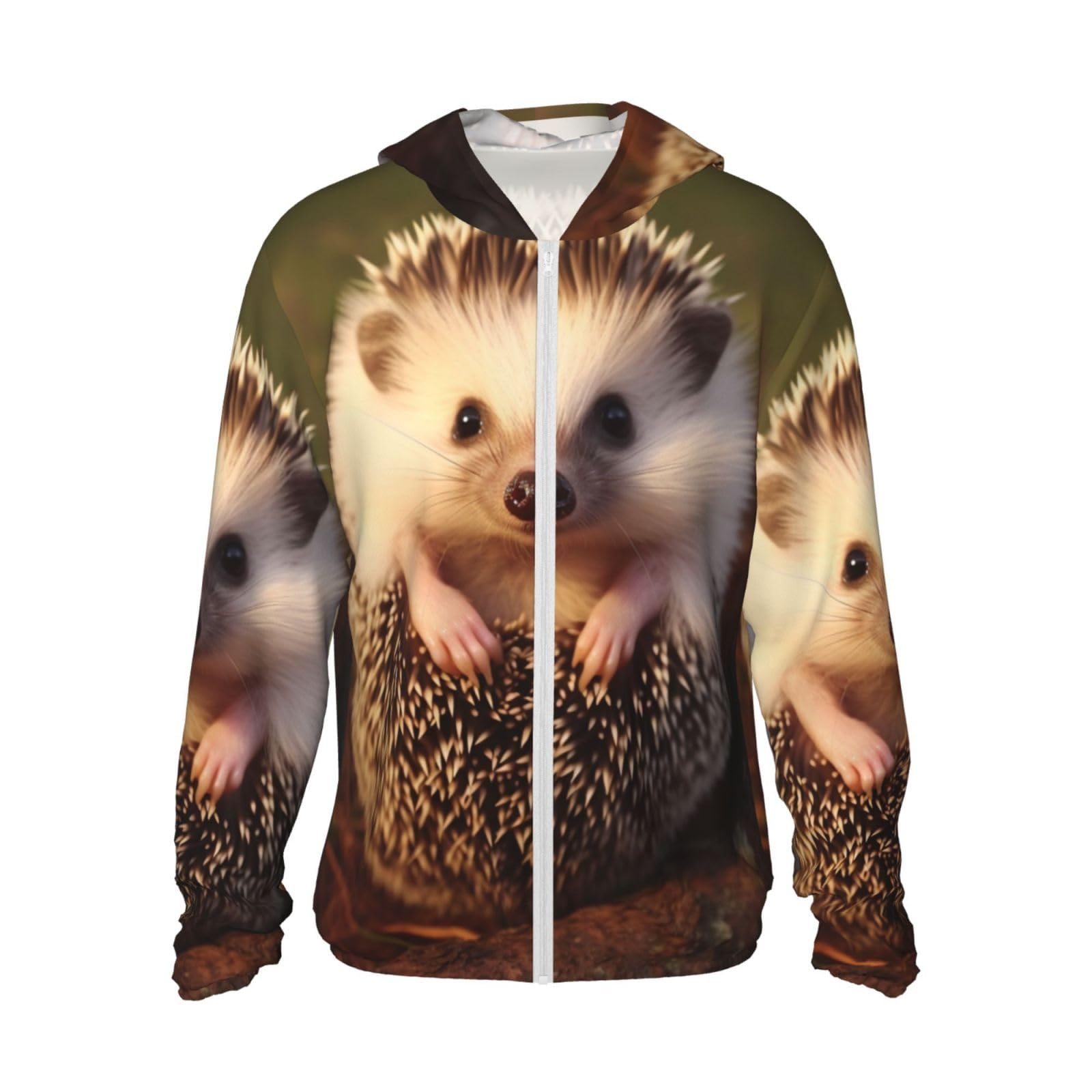 UPF 50+ Light Jacket Full Zip Sun Protection Hoodie for Women Men Long Sleeve Hedgehog Sun Shirts Black