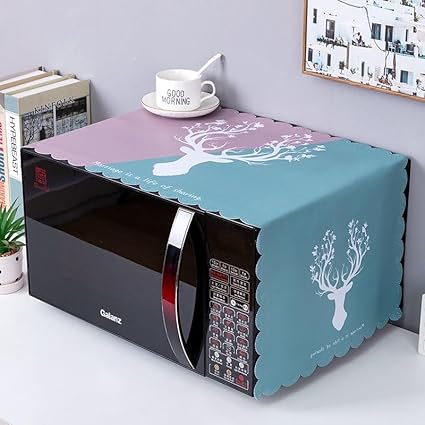 DARSHANAM WORLD Waterproof Oven Cover, Modern Designer Microwave Top Cover Kitchen Oven Cover, Attractive Decorative Dust Proof Appliance Top Cover (100 x 35 cm) (Serinity Wave Design)