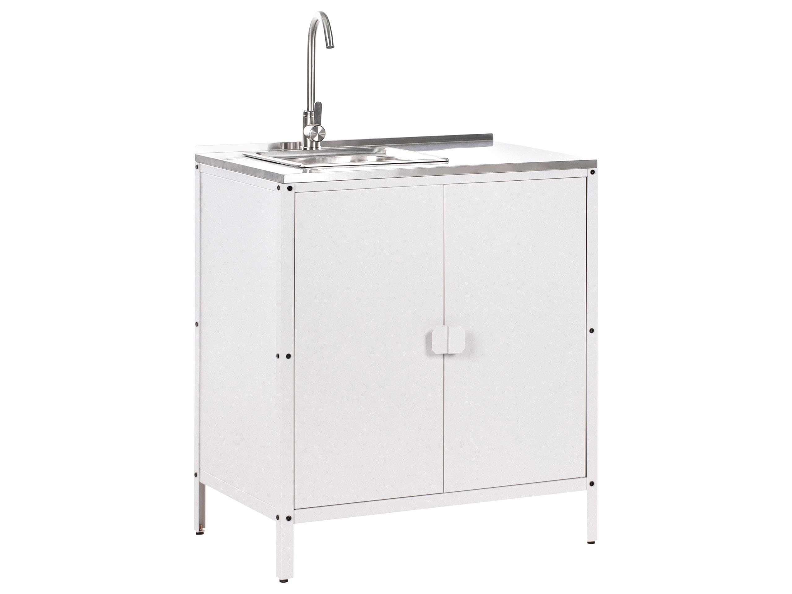 Beliani Cocina Exterior de Acero con Fregadero Monomando 2 Puertas en Acero Inoxidable Blanco Vilama
