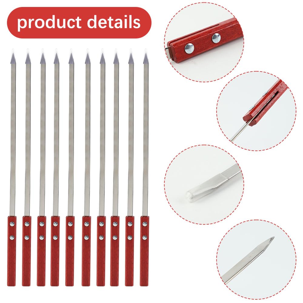 Jadin Brochettes Barbecue Inox 42cm Kebab Manche Bois Réutilisable Résistante Chaleur Sac