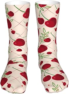 Red Cherry Pattern Socks Women Crew Sock Thick Stockings Moisture Socks Compression Running Sock 16 Inches