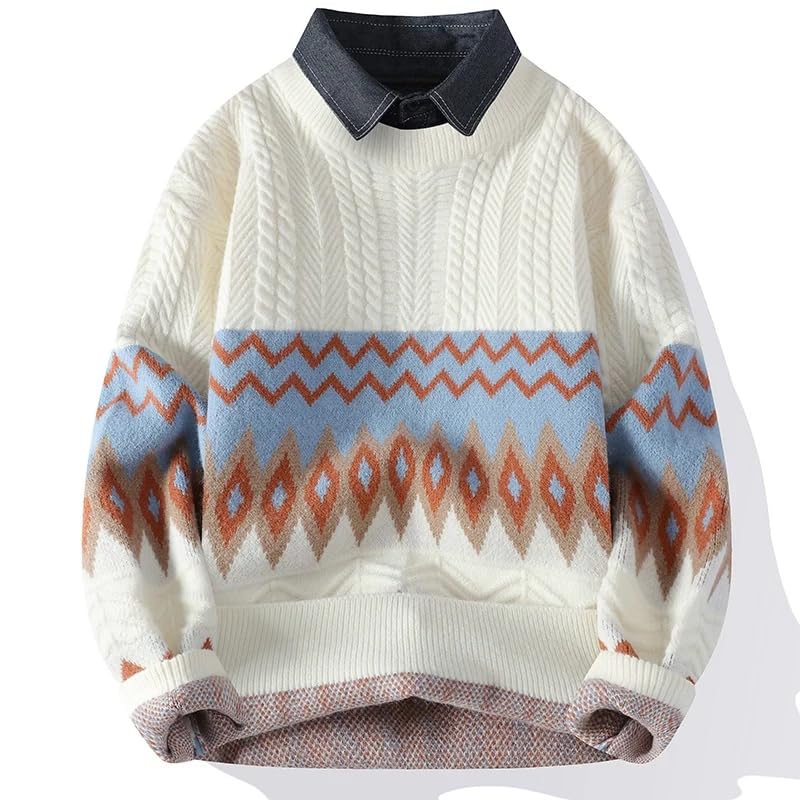 Men Winter Fake Two Pieces Thick Sweater Men Youth Sweaters Autumn Men's Wool Casual Knitwear Pullover 7