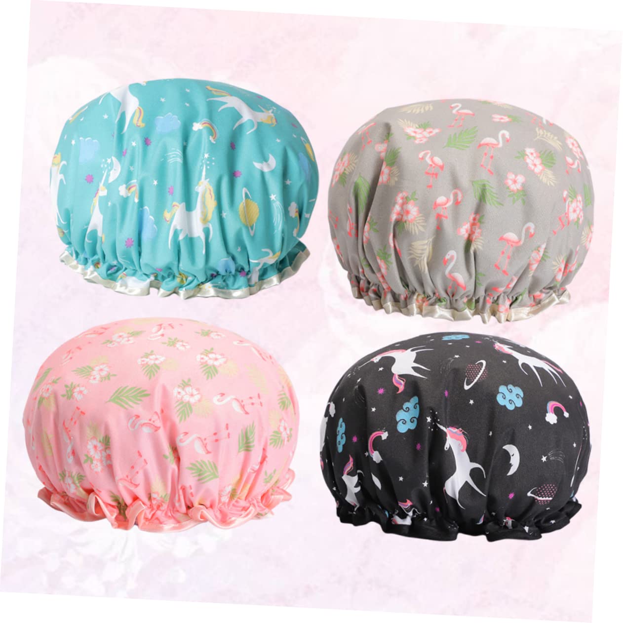 FRCOLOR 3er-sets Spa-mütze Doppellagige Duschhaube Bequemes Gummiband Universalgröße Für Damen 4 Stück X 3