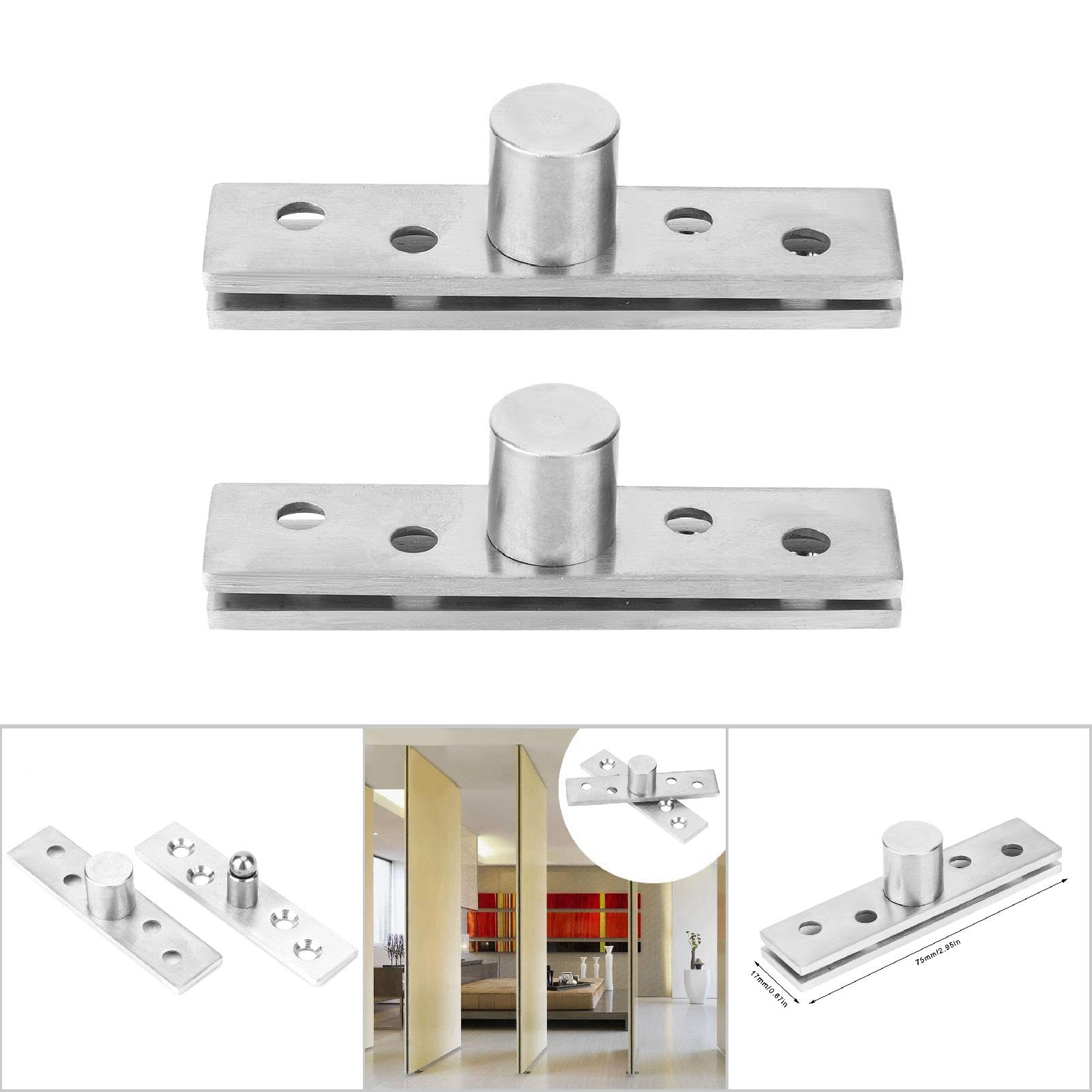 Drehtürscharnier, 2 Stück, 360 Grad drehbares Scharnier, Edelstahl, drehbares Türscharnier, 75 mm (Mittelachse)