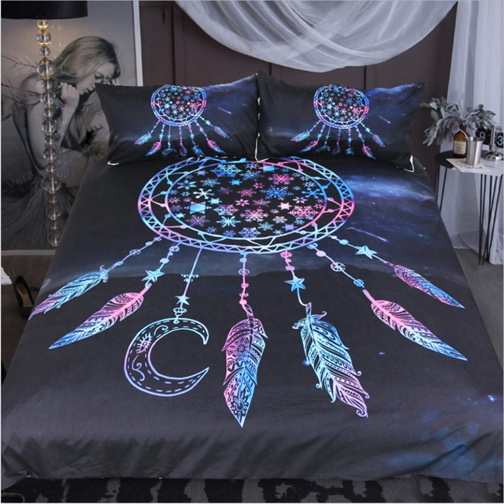 Housse de couette 3D attrape-rêves bohème mandala avec 2 taies d'oreiller pour lit double US Queen