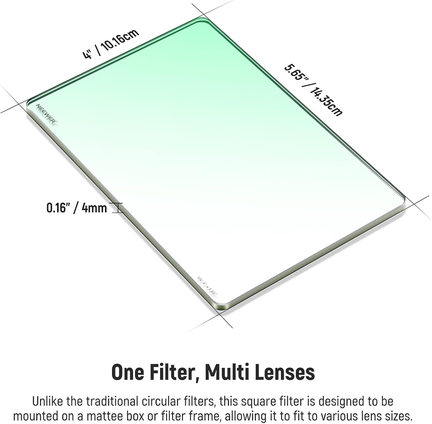 NEEWER Square UV Filter, 4"x5.65" Protective Filter Compatible with Tilta SmallRig and Other Matte Box, 4mm Slim/HD Optical Glass/Multi Layer Coating