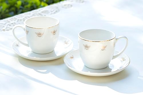 Miniatura 2 de Gracie China Gold Bee - Taza de té o café de porcelana y platillo de 9 onzas (juego de 2)