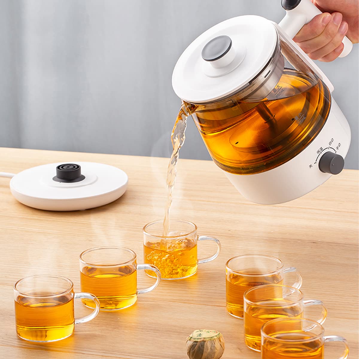 Hervidor de vidrio silencioso con filtro de acero inoxidable, hervido rápido de 0,8 L, tetera con función de mantener caliente, control de perilla sabiduría