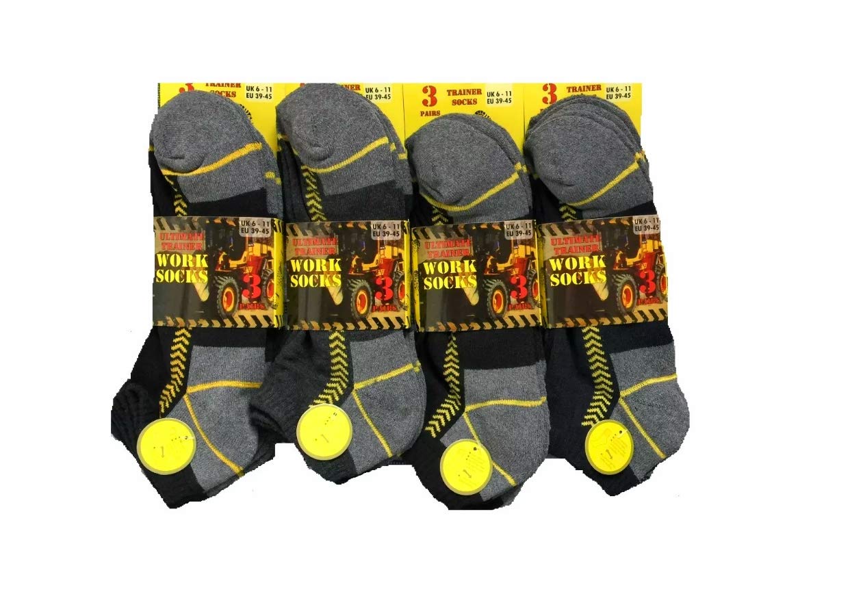 Rozgul Men's Grey 3 Pairs Of Ultimate Work Trainer Socks With Re-Inforced Heel And Toe/Uk Size 6-11 Eur 39-45