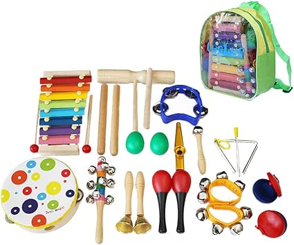 Aideal Lot De 19 Instruments De Musique En Bois Avec Jeu De Percussion Et De Rythmes Xylophone Pour Enfant Et Enfant Prescolaire Amazon Fr Jeux Et Jouets