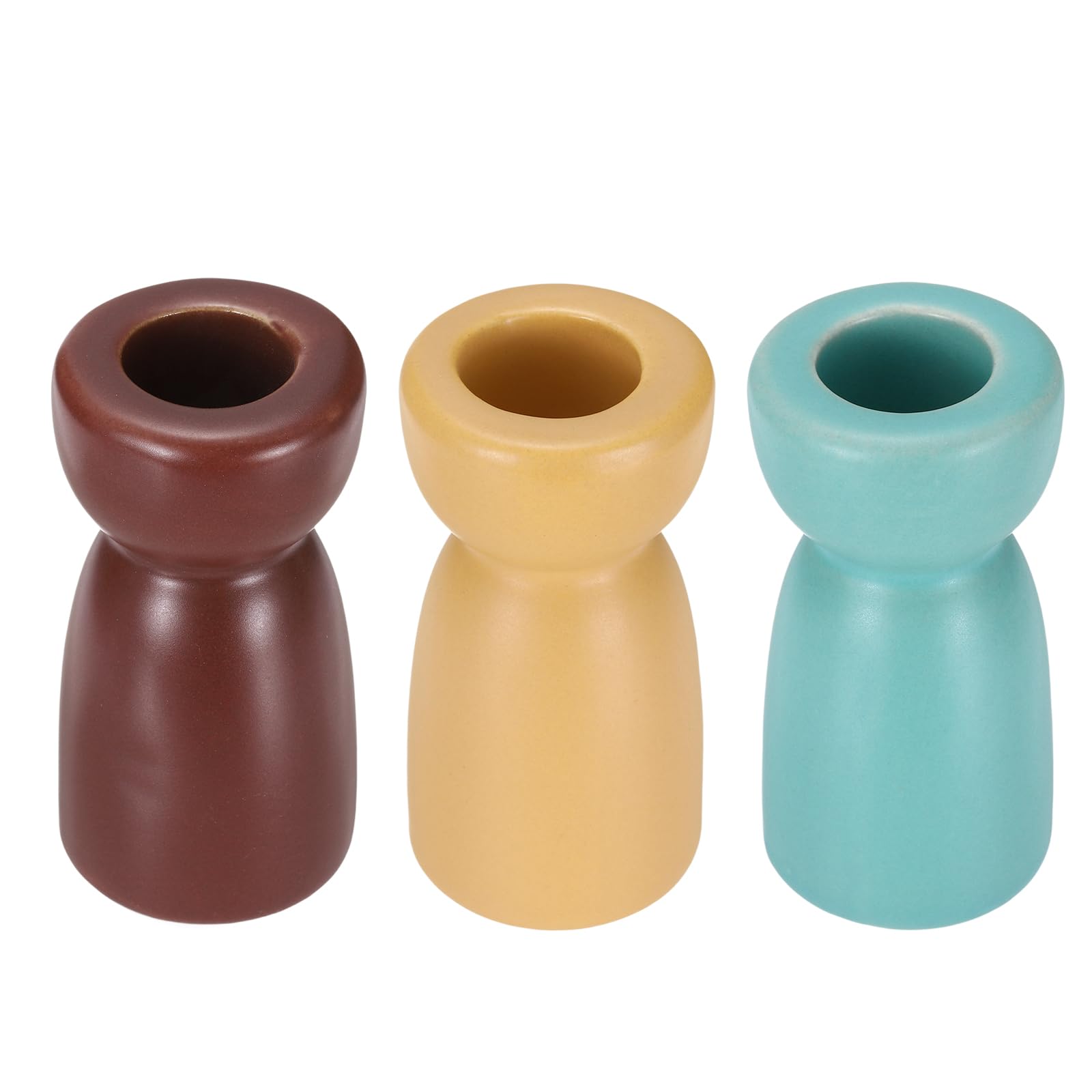 sourcing map 3 Pack Candlestick Holder Light Yellow/Dark Red/Light Blue Ceramic Taper Candle Holder Candle Stand Holders Modern Style Decoration for Centerpiece Tabletops Anniversary