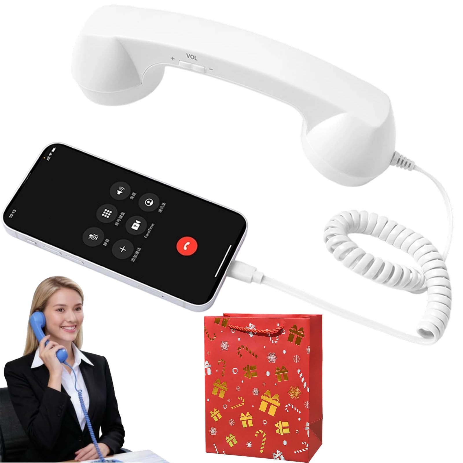 Combiné téléphonique vintage cadeau original récepteur rétro blanc Type-C