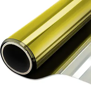 WPCTEV Window Film One Way Mirror Film Daytime Privacy Static Non-Adhesive Decorative Heat Control Anti UV Window Tint for Home and Office Gold Silver 6 Mil 17.5 Inch x 6.5 Feet