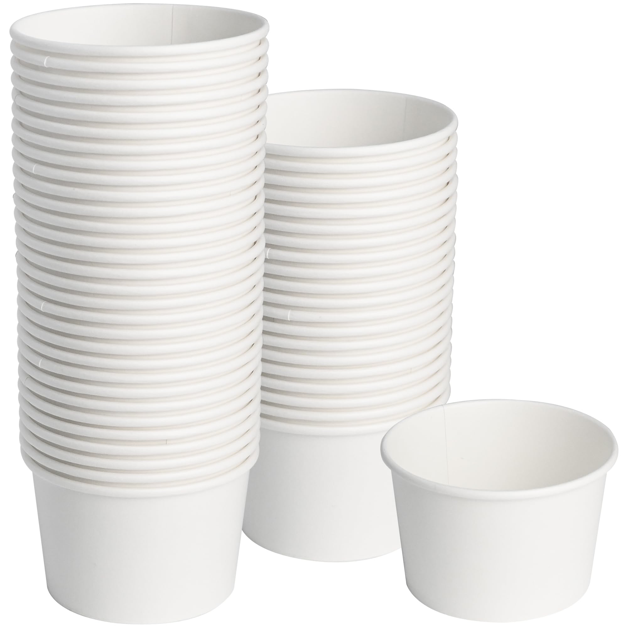 Photo 1 of ESSENTIAL Paper Ice Cream Cups, 50pcs 8oz Disposable Dessert Bowls for Hot or Cold Food, Lids Not Included, Paper Snack Containers for Sundae, Frozen Yogurt, Soup (White)