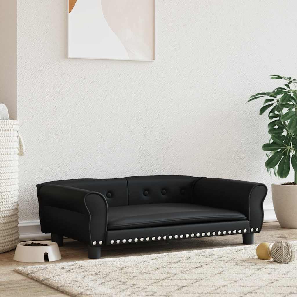 vidaXL Hundebett, Hundekissen mit weicher Polsterung, Hundesofa Hundecouch für kleine Hunde Haustiere, Haustierbett Katzenbett, Schwarz Kunstleder