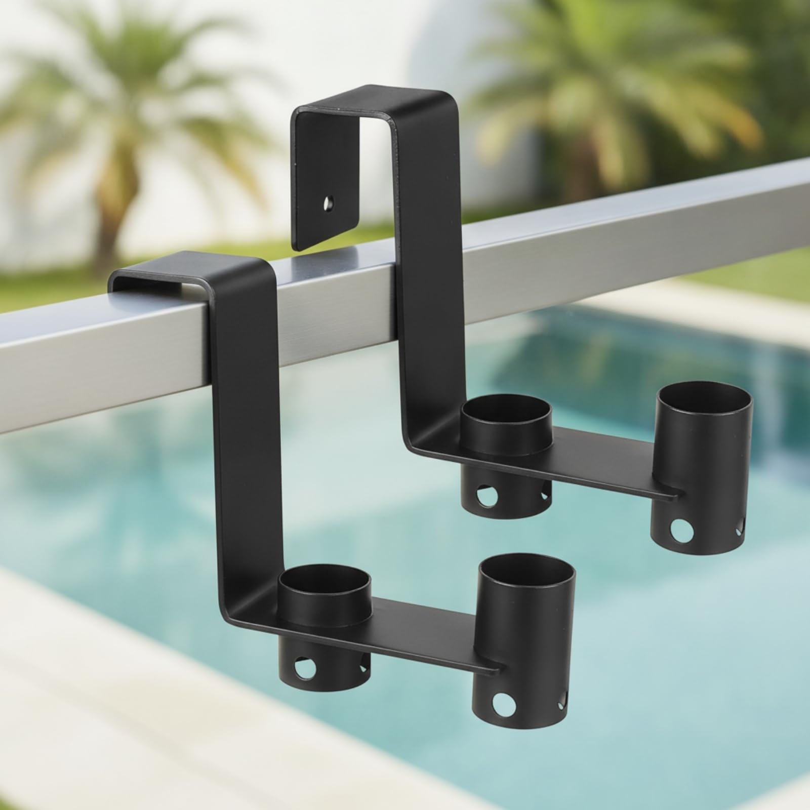 Soporte Acero para Valla Piscina | Acabado con Recubrimiento en Polvo, Protector, Colgador Herramientas Piscina para pasamano, Patio