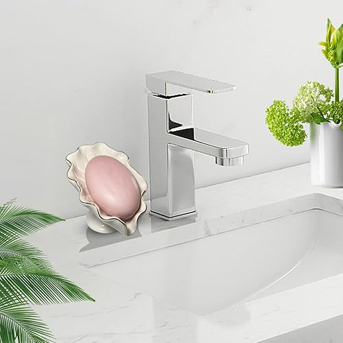 Miniatura 4 de Jabonera de baño blanco, soporte de jabón de hoja de loto, jabonera de cerámica para encimera, soporte de jabón autodrenante (blanco)