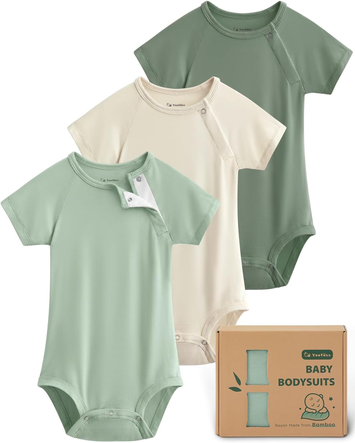 Yoofoss Baby Bodysuits Rayon Made From Bamboo, Soft Breathable Baby Onesie Short Sleeve Newborn Baby Boy Girl Clothes 3 Pack