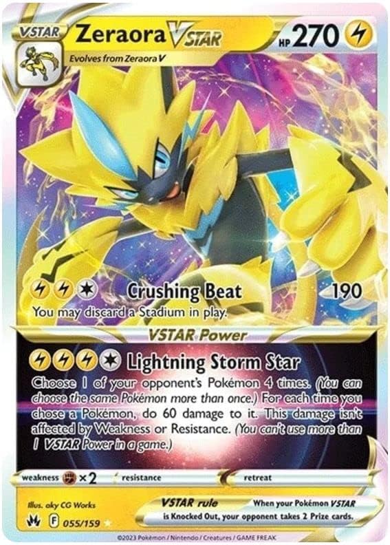 Zeraora VSTAR 055/159 Rare VSTAR Pokemon Card (SWSH Crown Zenith) + 1x TitanCards® Toploader