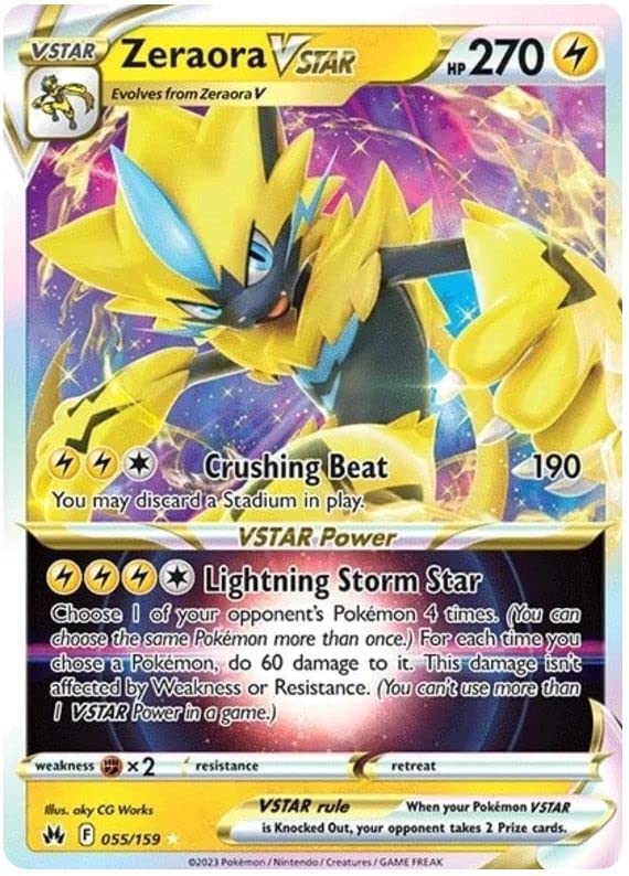 Zeraora VSTAR 055/159 Rare VSTAR Pokemon Card (SWSH Crown Zenith) + 1x TitanCards® Toploader