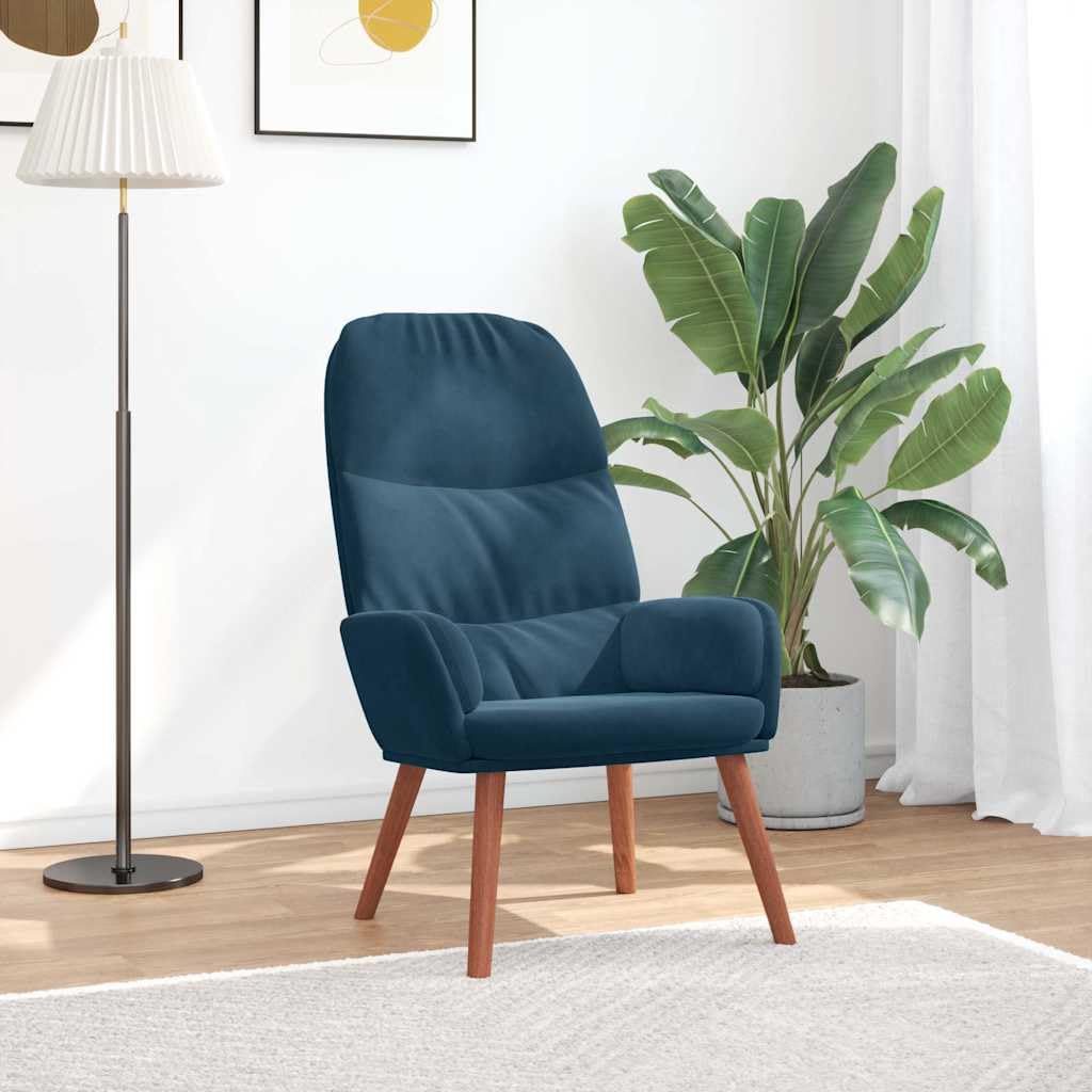 Poltrona relax in velluto blu, imbottita con gambe in legno e braccioli, comoda poltrona da salotto e camera da letto, comoda poltrona da lettura, 70 x 77 x 98 cm