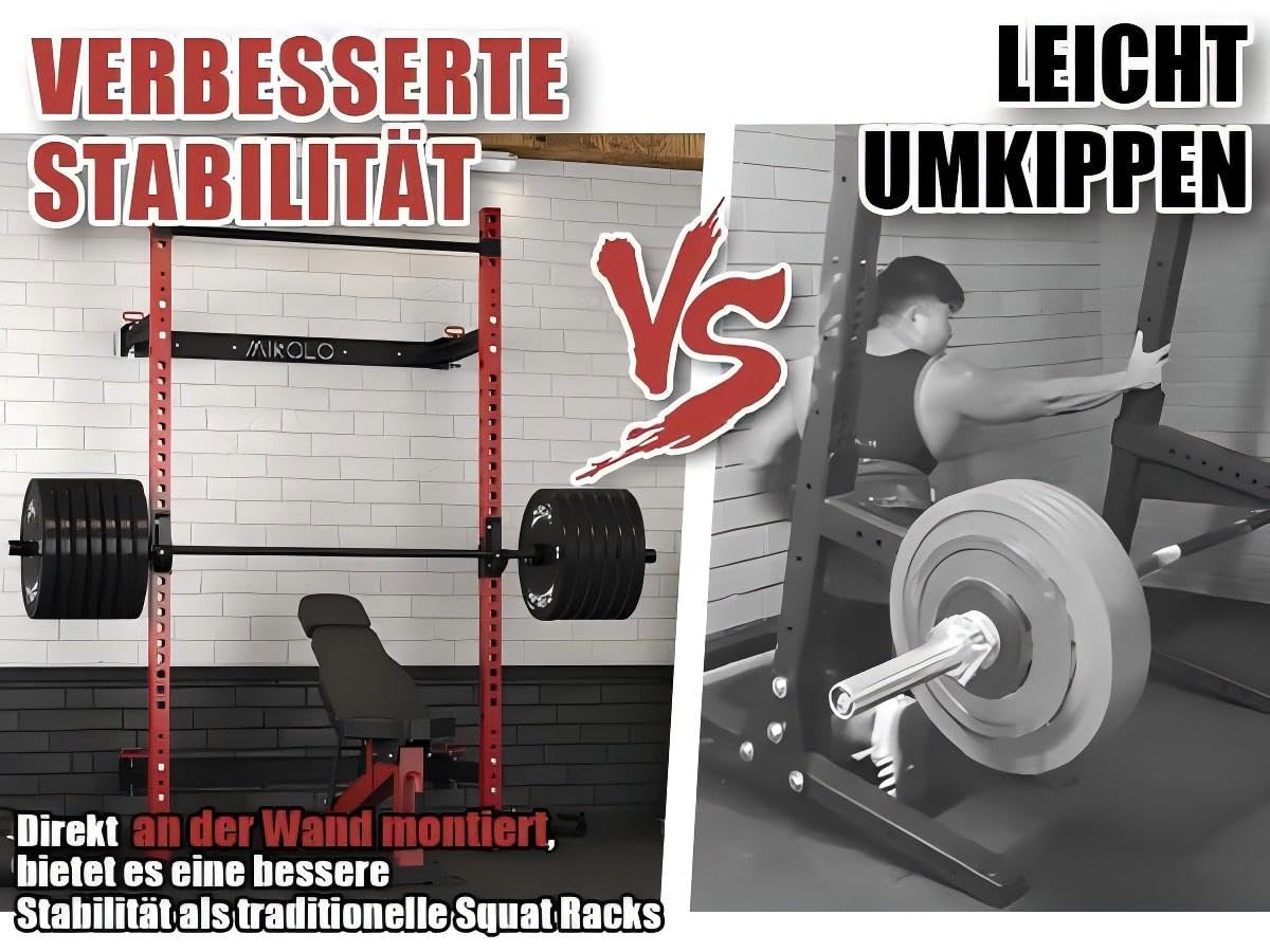 Wand Squat Rack Klappbar, Power Tower mit Landmine, Power Rack mit Klimzugststange Für Wand, Kraftstation für Zuhause，Half Rack 455kg Belastbar