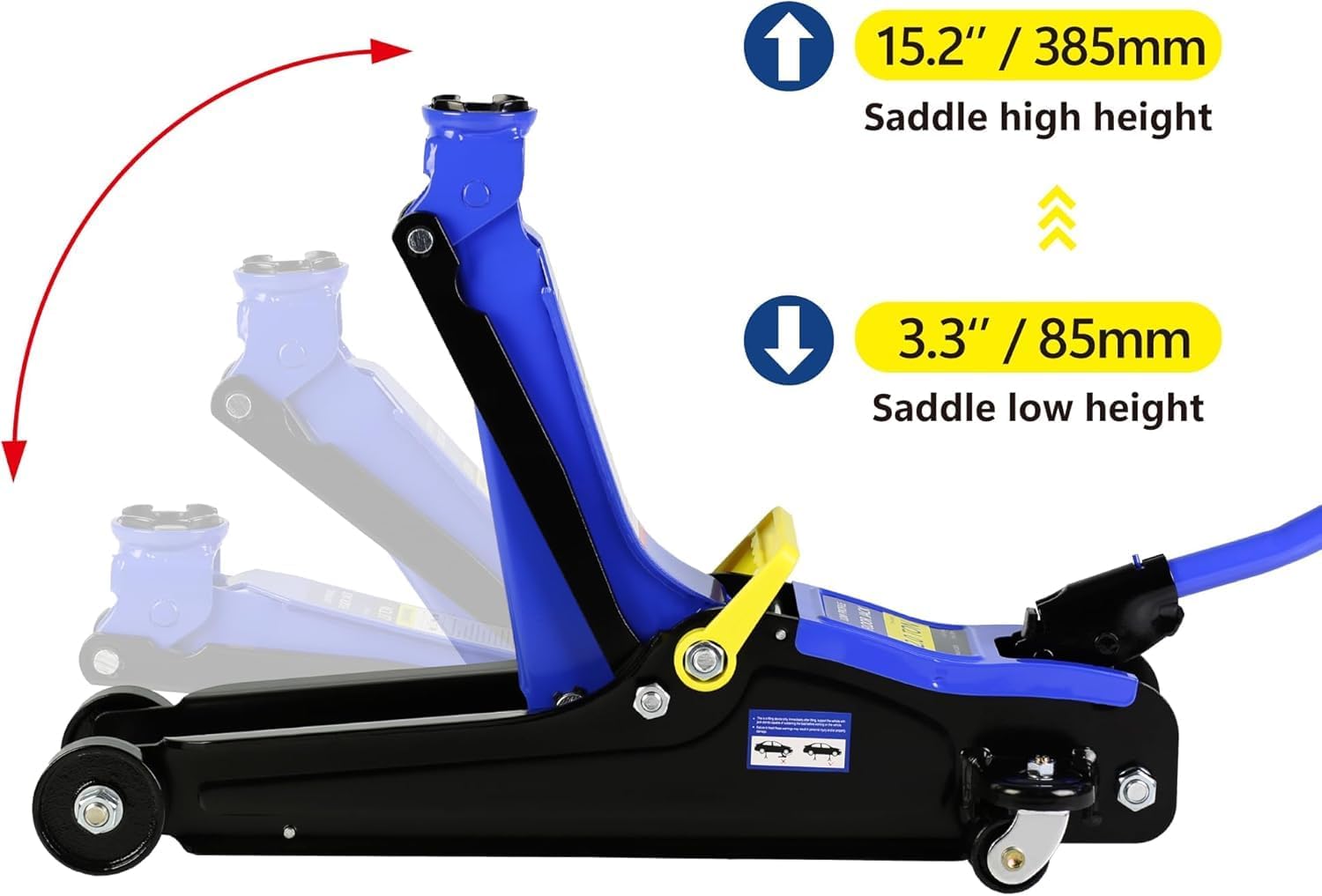 2 Ton Low Profile Floor Jack, Heavy Duty With Single Piston Quick Lift Pump, Steel Car Jack Adjustable Height 3.3"-15.2", Hydraulic Trolley 4000 LBS Capacity, Blue