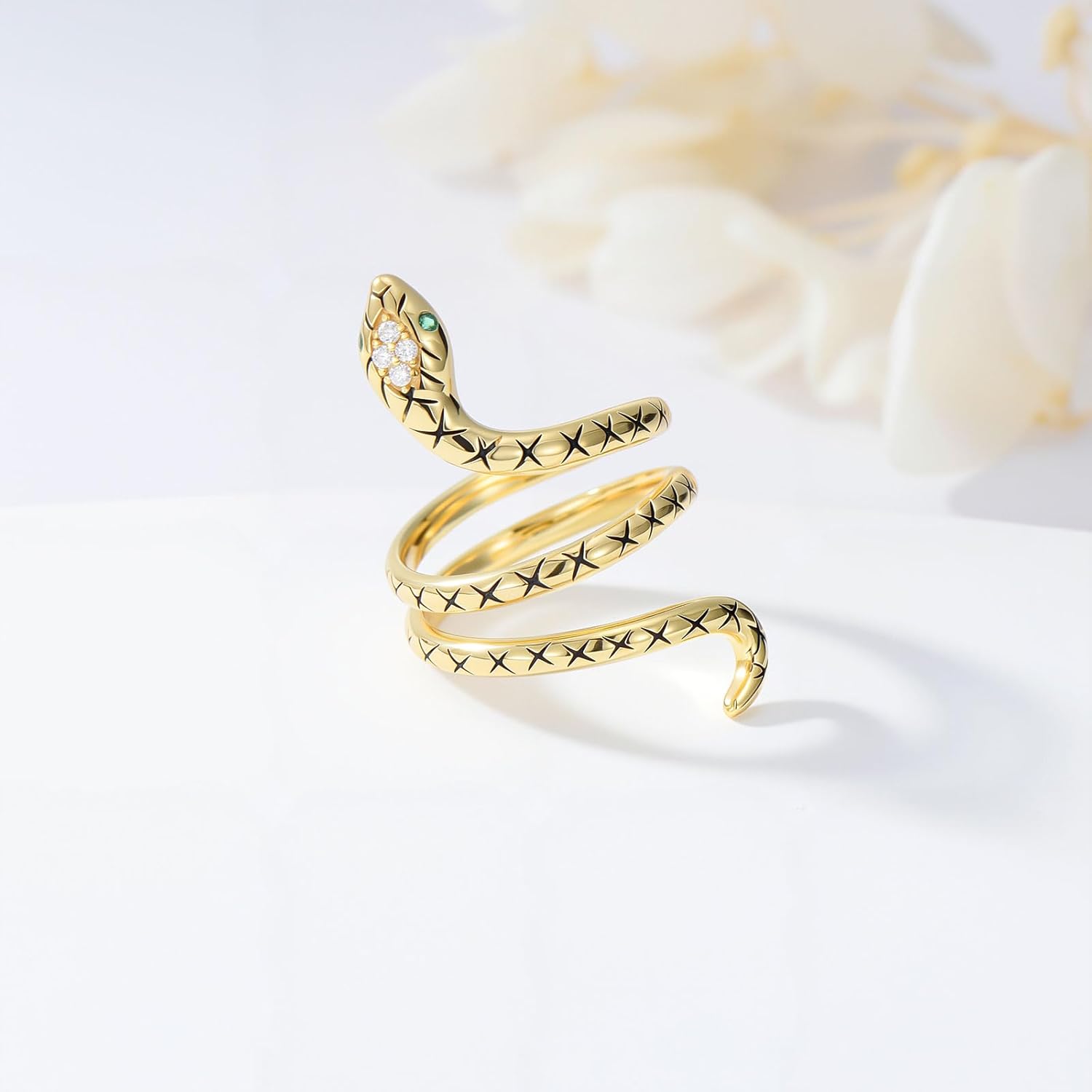 925 Sterling Silver Snake Ring for Women with Moissanite-Adjustable Vintage Snake Ring Open Snake Statement Ring Size 7-9