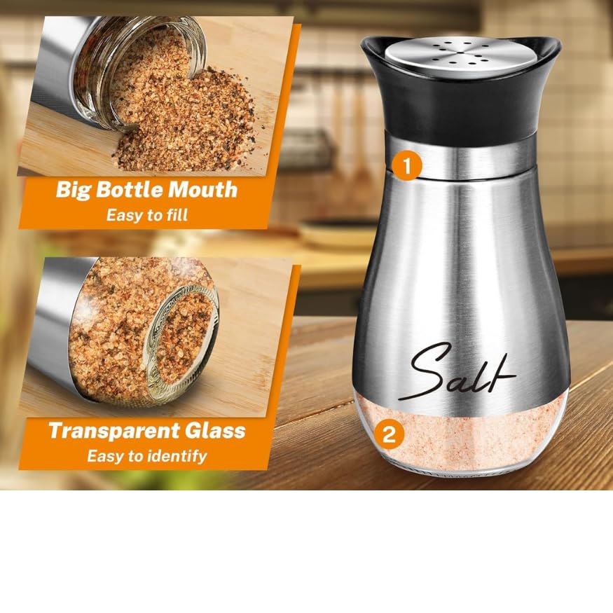 Image of Salt & Pepper Shaker Set, Refillable Dual Color Stainless Steel Spice Shakers Container Bottle for Home Kitchen, Restaurant, Picnic (Silver & White - D)