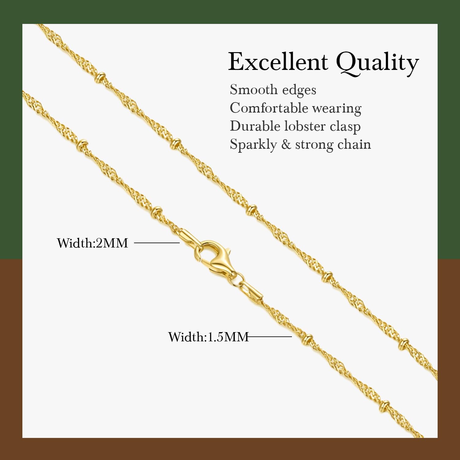 14K Gold Necklaces for Women Mens Necklace for Men 14K Gold Chain for Women Rope Chain Necklace for Womens Beaded Necklaces for Womens Striking 16-26IN - Image 2