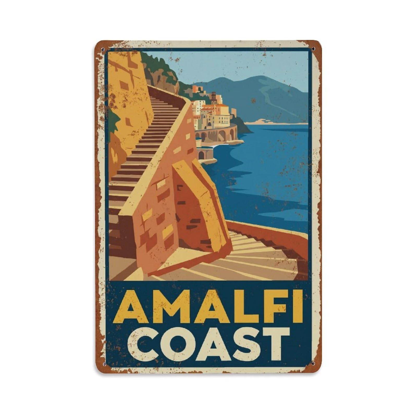 Vintage Travel Ramp Italy Stone Metal Tin Sign