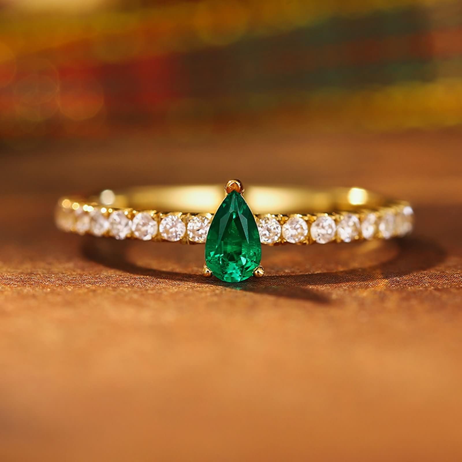 Pierścionek zaręczynowy damski 18K 750 złoto, szmaragd 0,25 ct i moissanit, zielone złote pierścionki damskie Fedina, rozmiar 23 (63 mm)