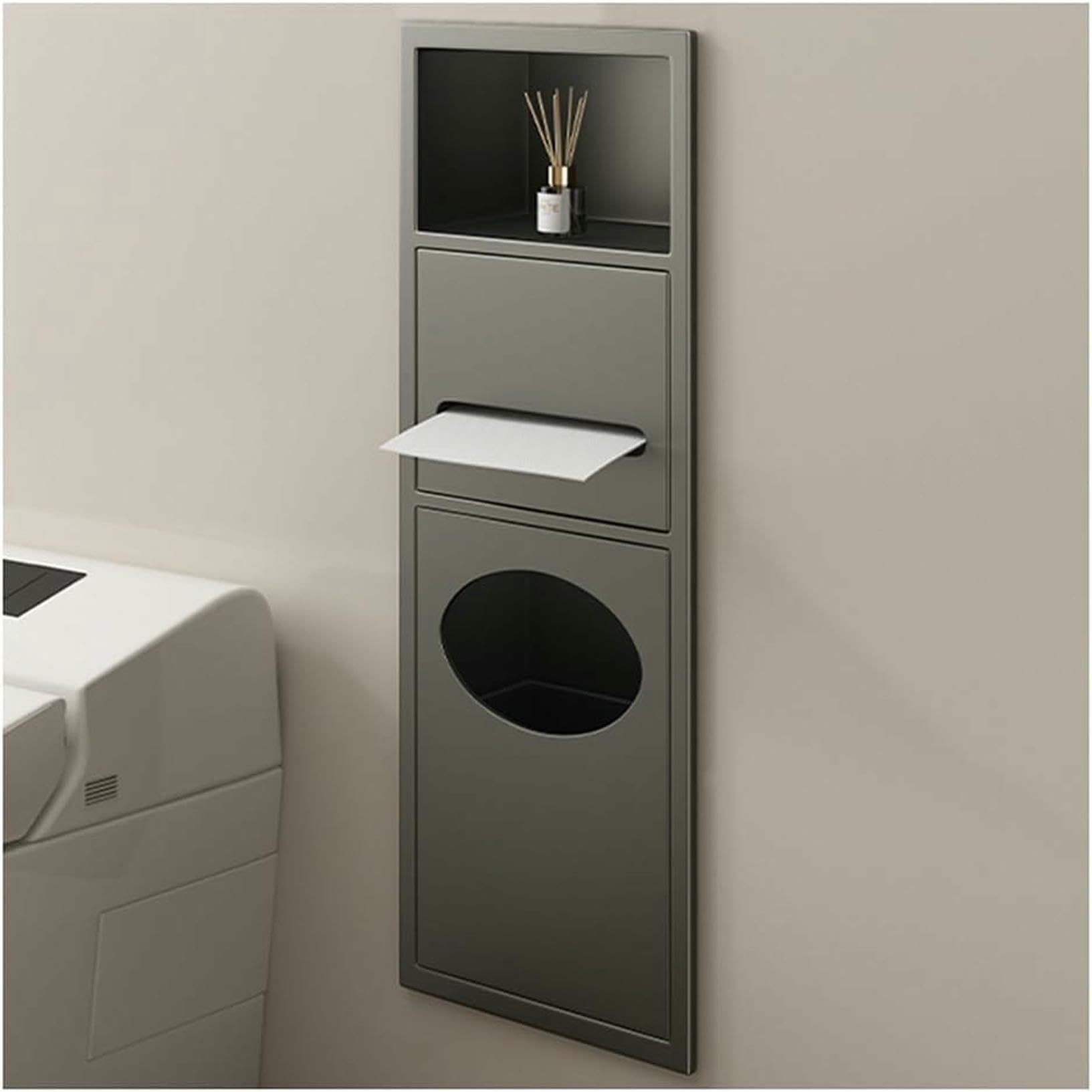 GFXYQPDNV Premium Stainless Steel Bathroom Niche with Trash Can Waterproof Recessed Shower Shelf Organizer Wall-Mounted Storage Caddy