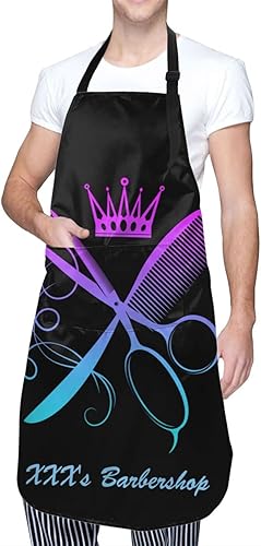 Miniatura 2 de Delantal de barbero personalizado para hombres y mujeres, delantal de barbería con texto personalizado con bolsillos, delantal ajustable